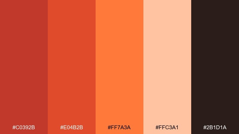 sunset ember red orange color palette with hex codes