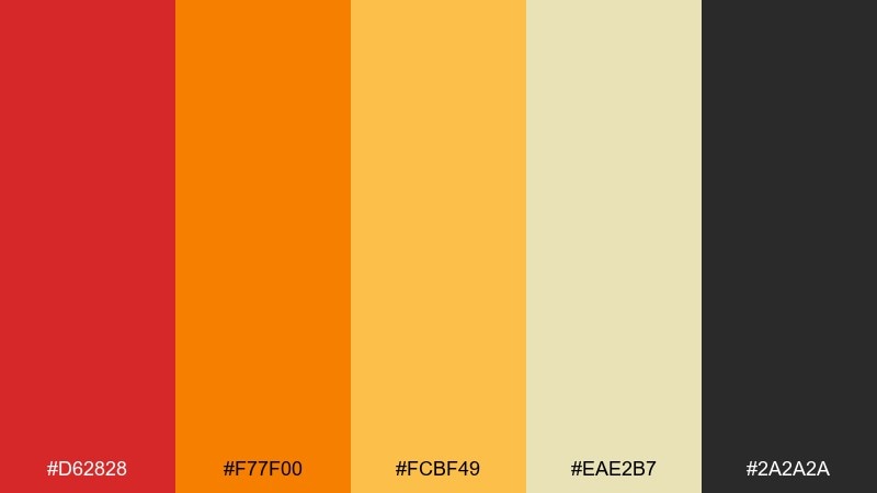 sunset market red orange yellow color palette with hex codes