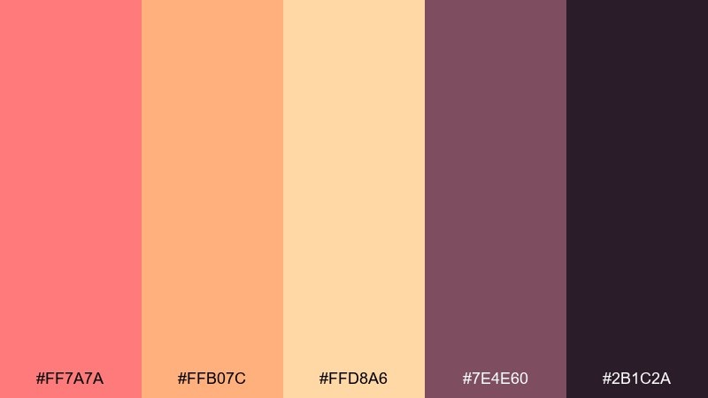 sunset melon salmon pink color palette with hex codes