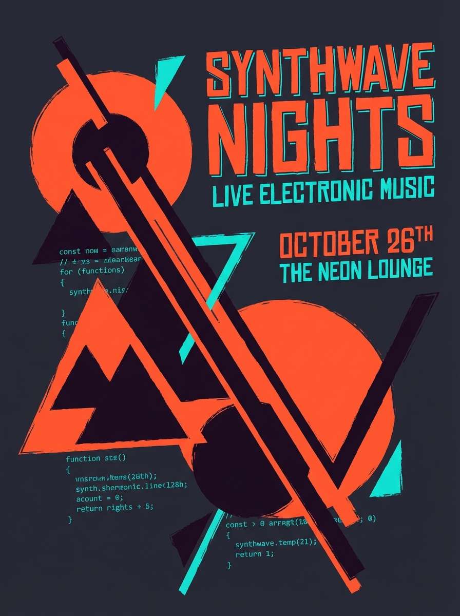 retro music poster in orange and dark