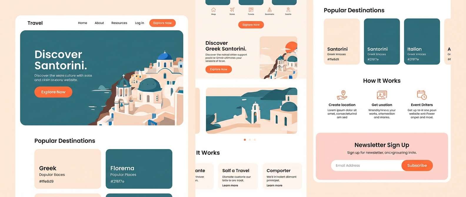 travel landing ui in coastal tones