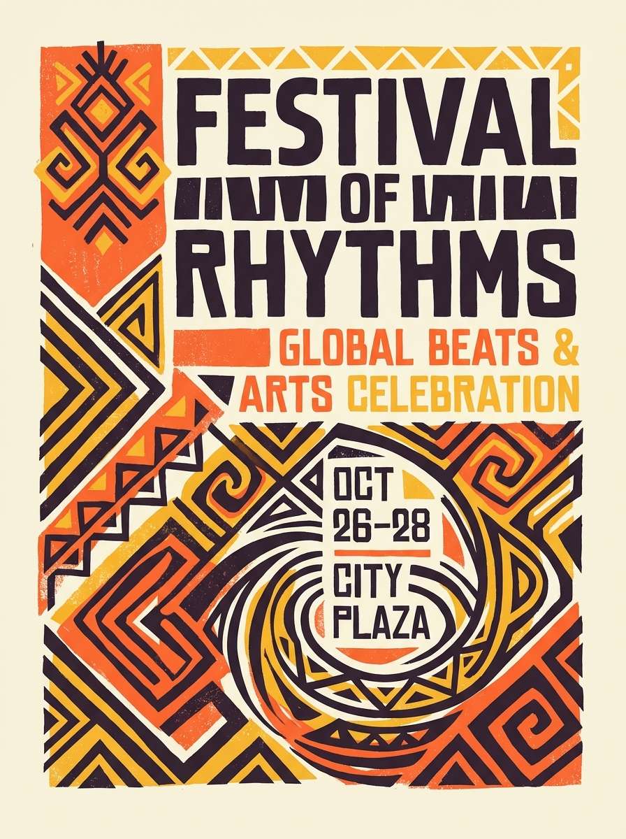 festival poster in marigold and purple