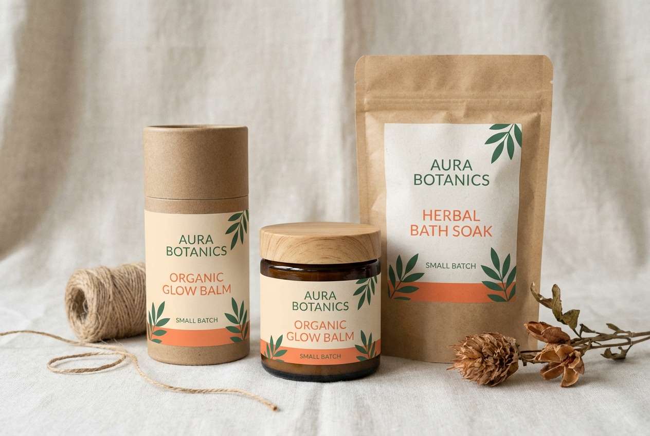 organic packaging in orange and green