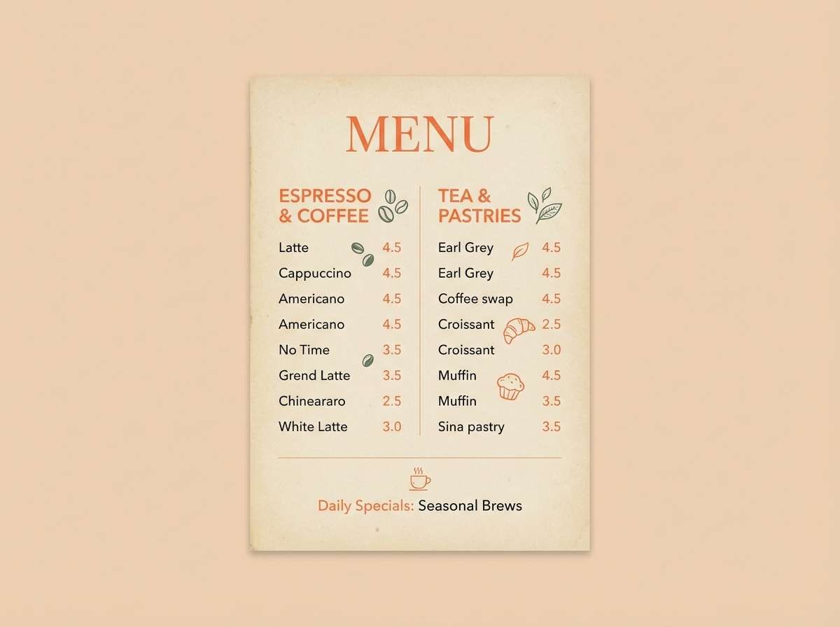 cafe menu in apricot tones