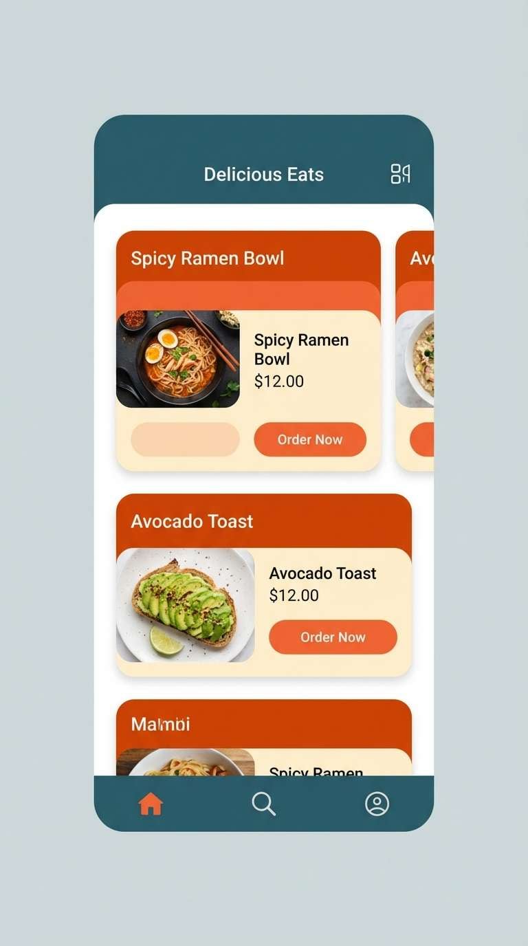 food app ui in warm orange