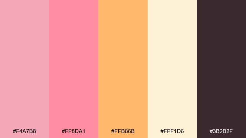 sunset peony color palette with hex codes