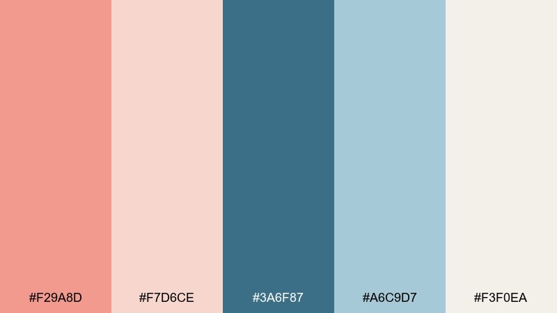 sunset pier neutrals blue salmon color palette with hex codes
