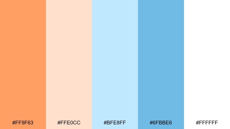 sunset playroom orange pastel blue color palette with hex codes