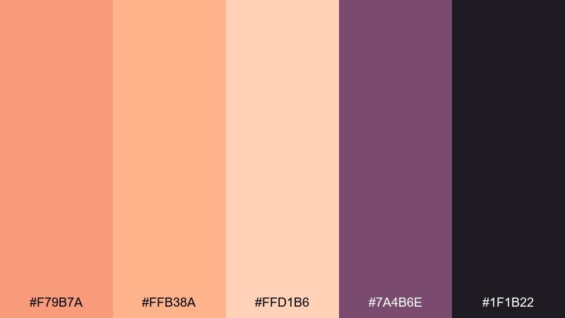 sunset sorbet color palette with hex codes