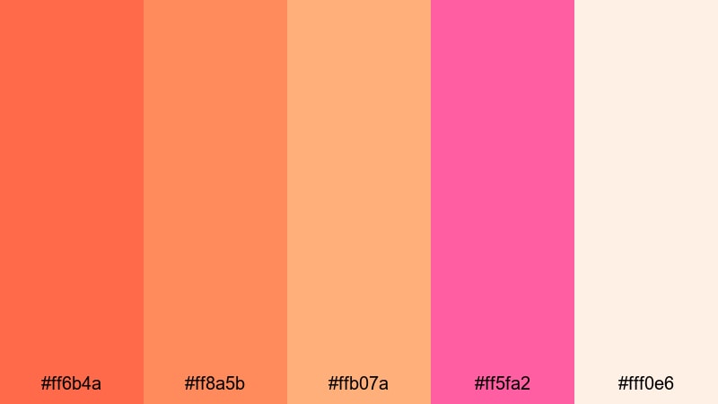 sunset sorbet color palette with hex codes