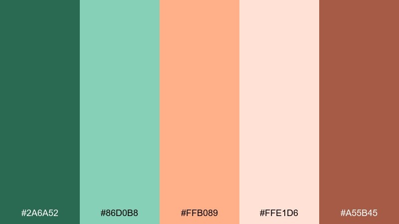 sunset succulent green peach color palette with hex codes