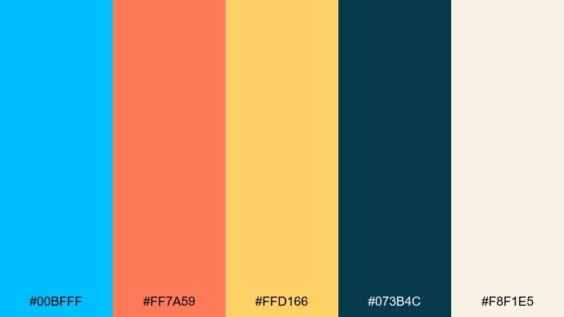 sunset surf deep sky blue color palette with hex codes