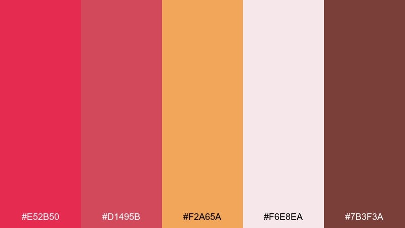 sunset terracotta glow amaranth color palette with hex codes
