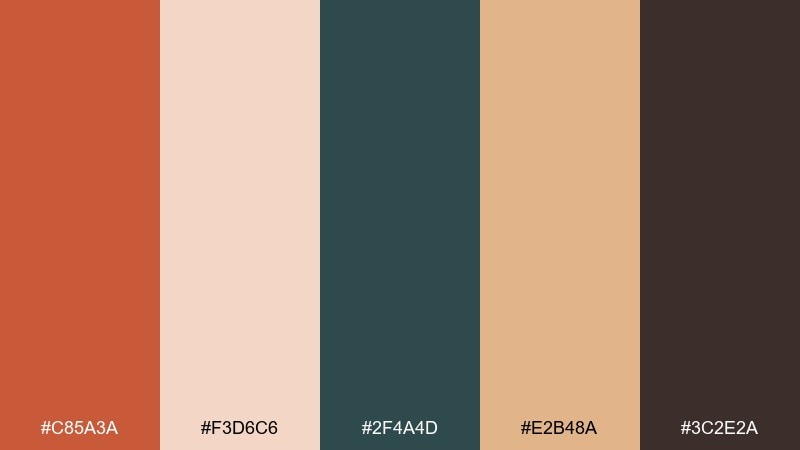 sunset terracotta mid century modern color palette with hex codes