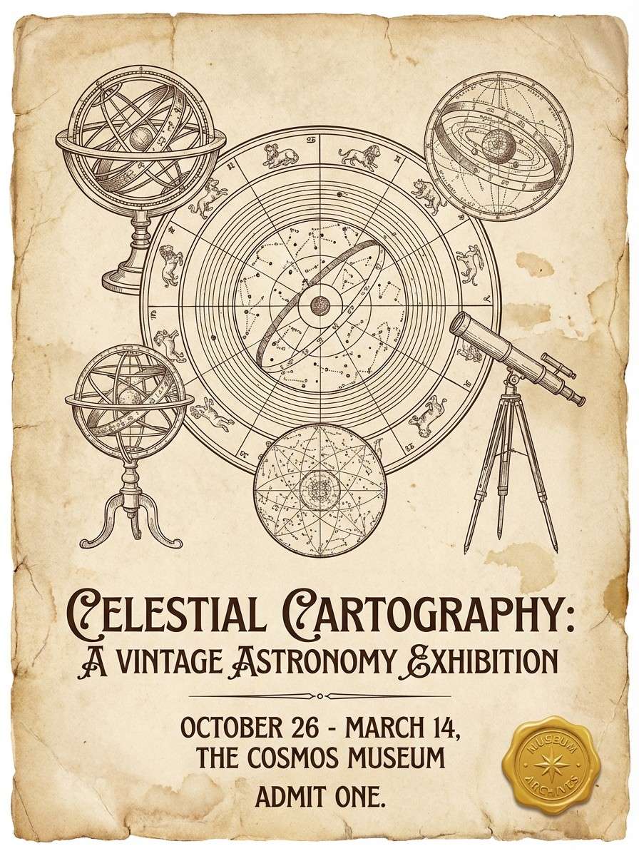vintage astronomy poster in warm browns