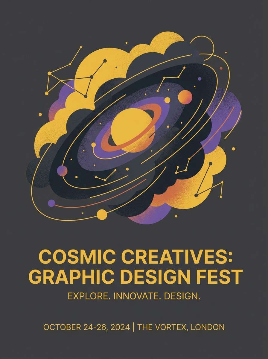 cosmic poster in yellow and violet