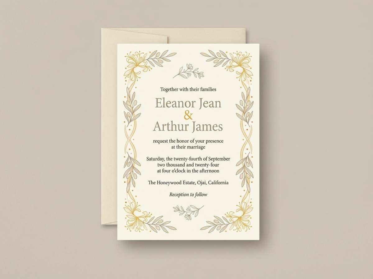 wedding invite in cream and honey