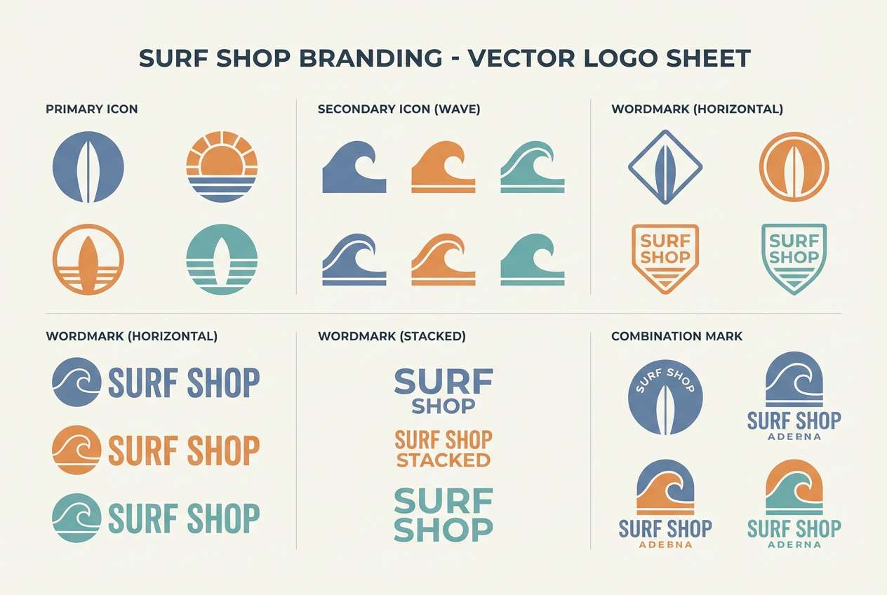 surf shop logo sheet