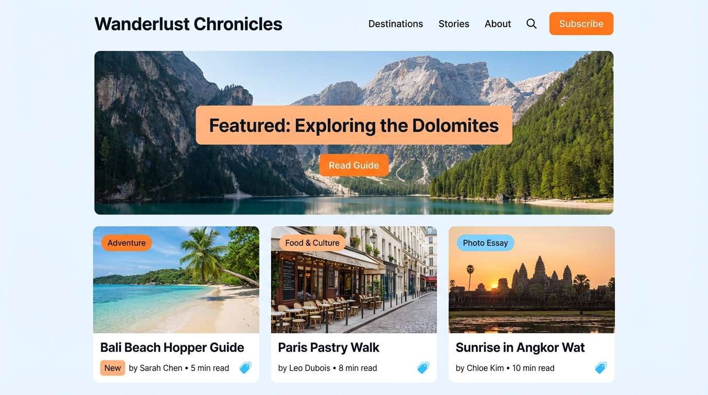 travel blog header layout