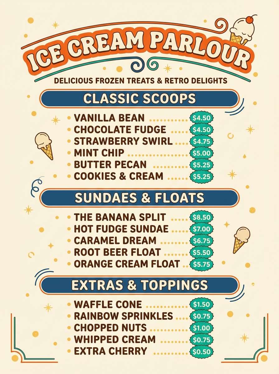 retro ice cream menu flyer