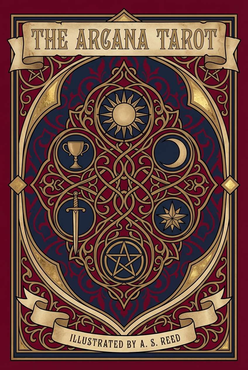 ornate tarot cover in crimson navy