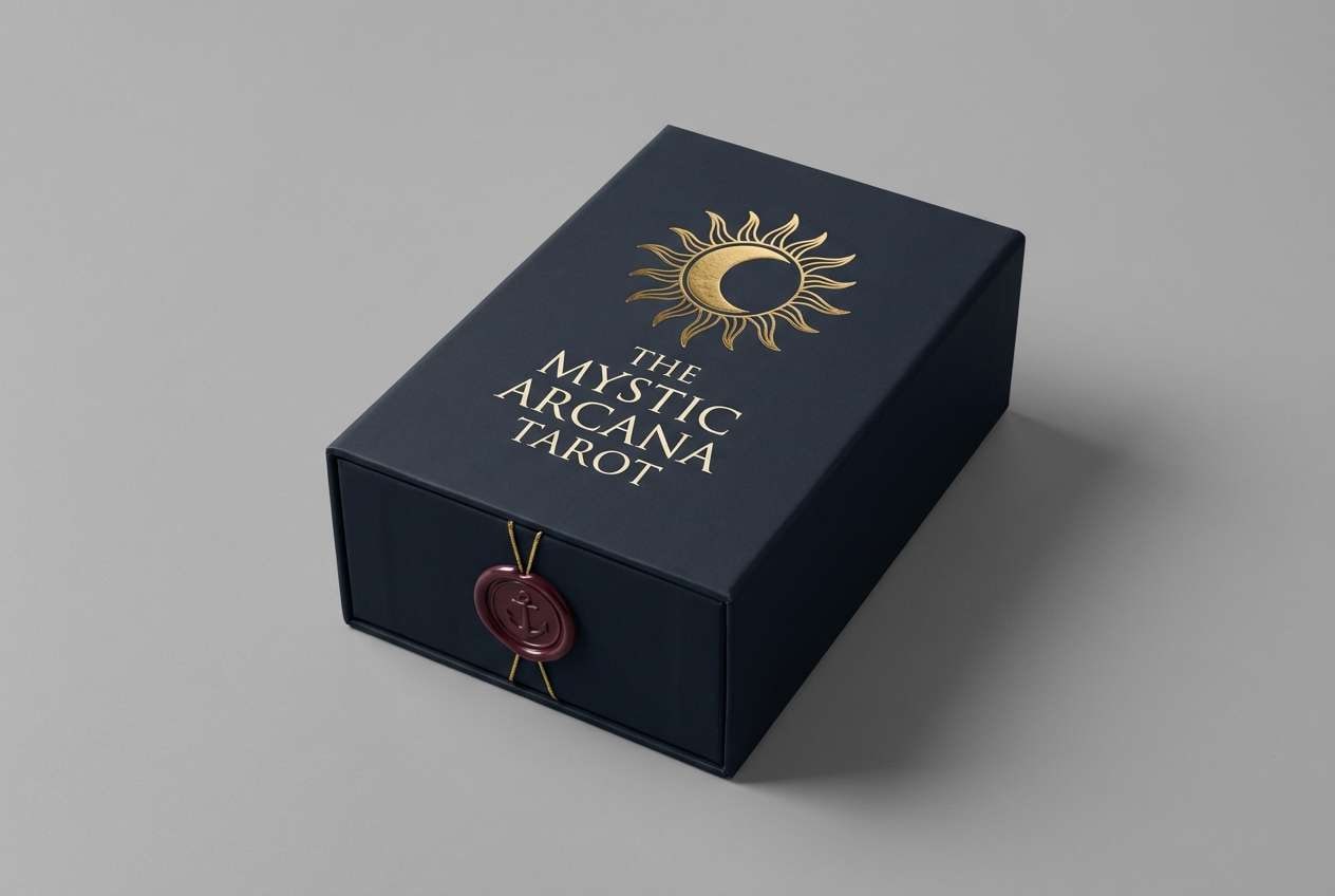 gold foil tarot box mockup