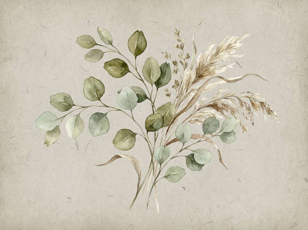 watercolor eucalyptus in warm neutrals