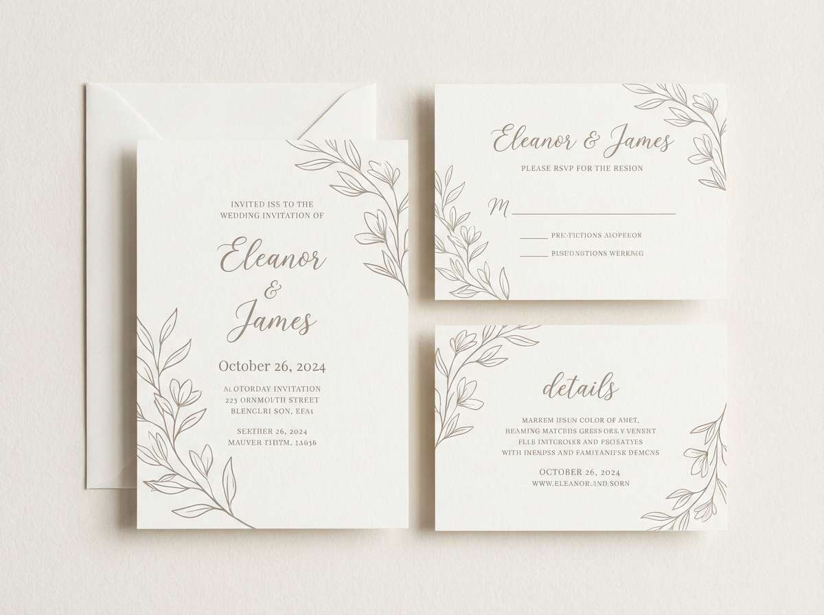 taupe wedding invitation