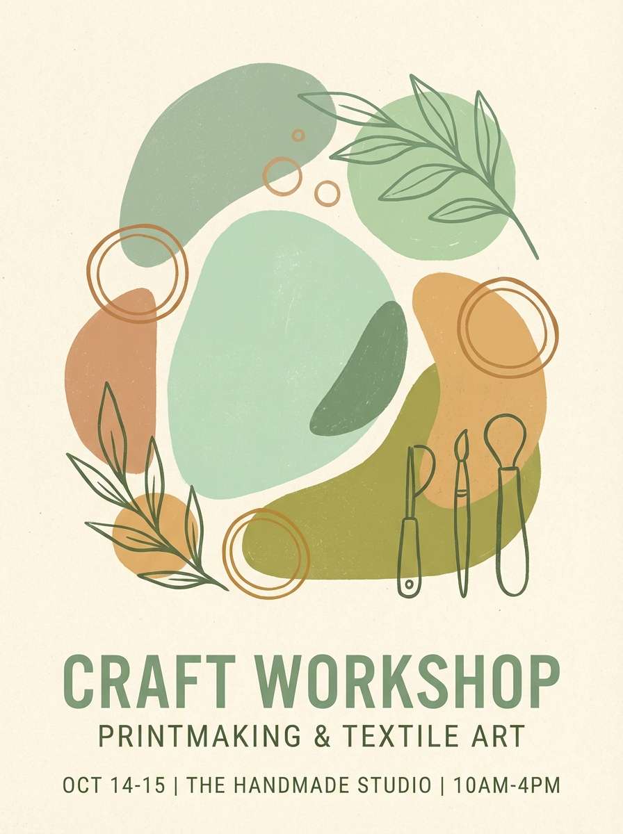 craft workshop poster in greens
