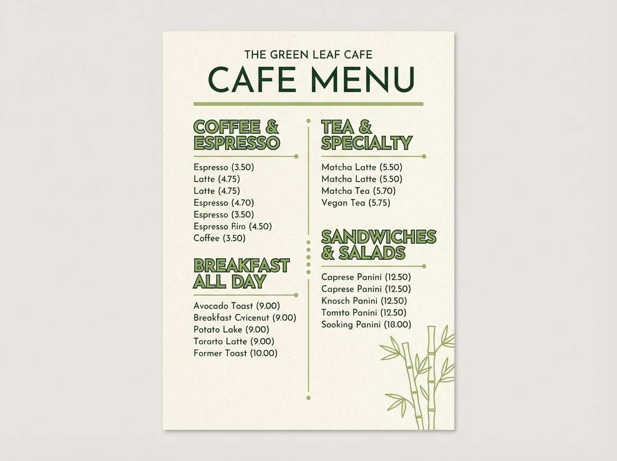 green cafe menu layout