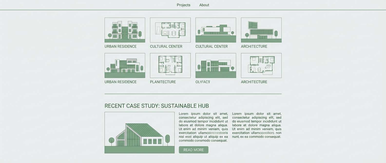 architecture portfolio in muted green