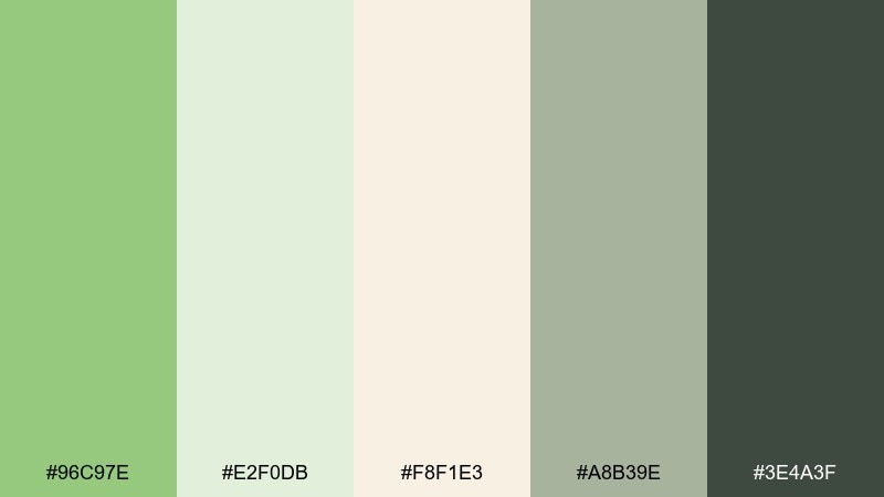 tea house calm pistachio color palette with hex codes