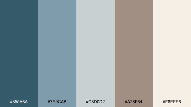 tea room calm blue taupe color scheme with hex codes
