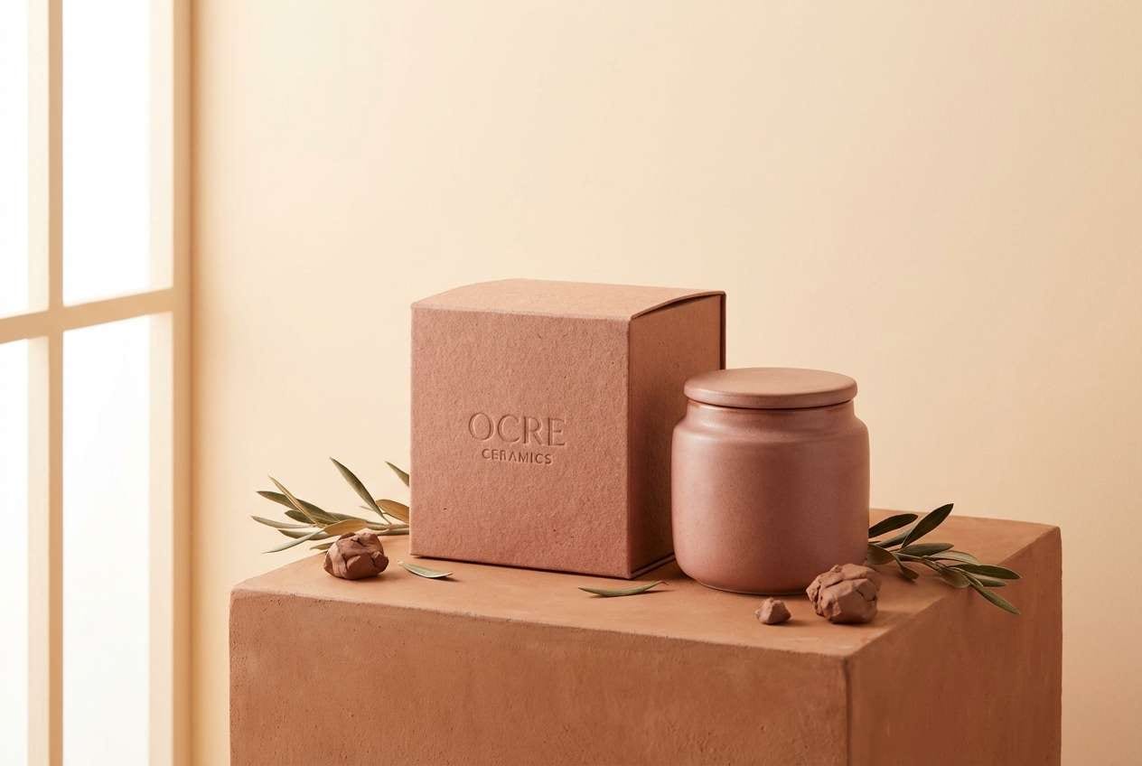 ceramic packaging in rosy clay