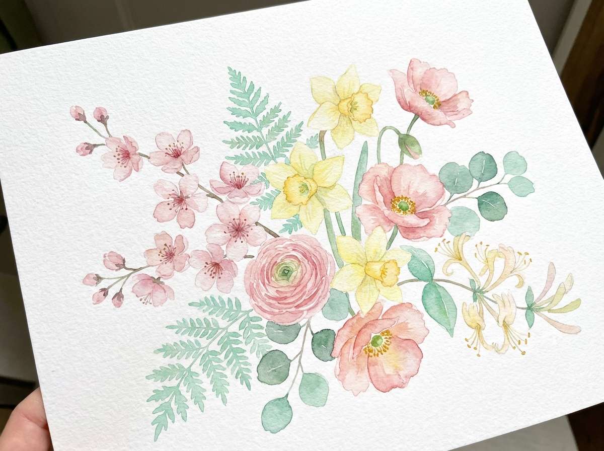 watercolor flowers in pastel tones