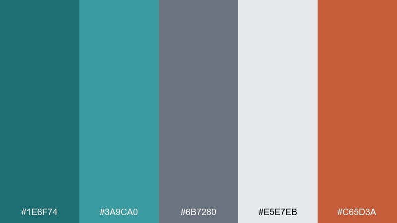 teal and terracotta color palette with hex codes