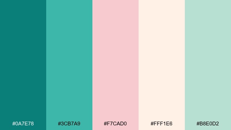 teal blossom color palette with hex codes