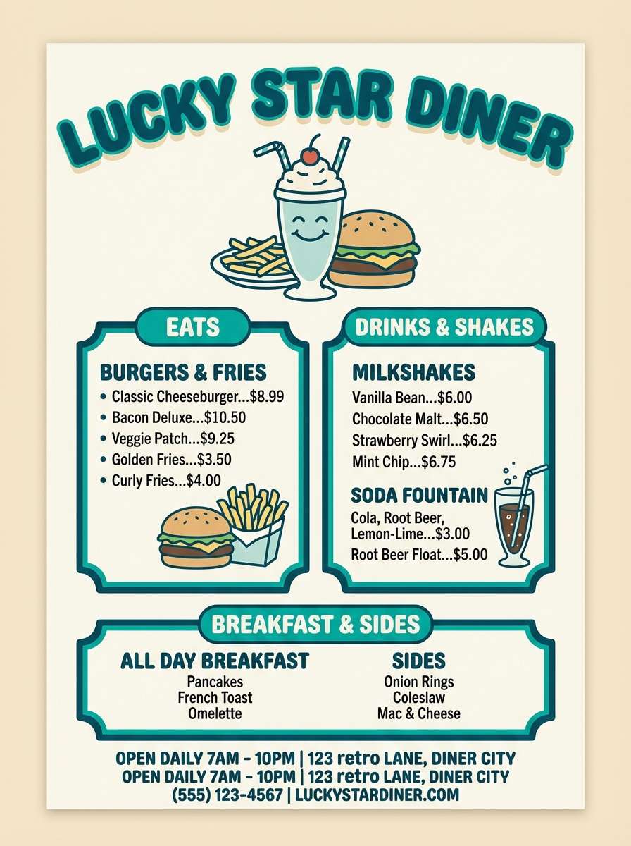 retro pool menu flyer