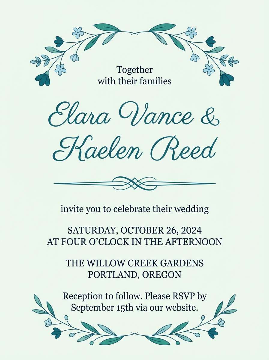 teal blue modern wedding invitation