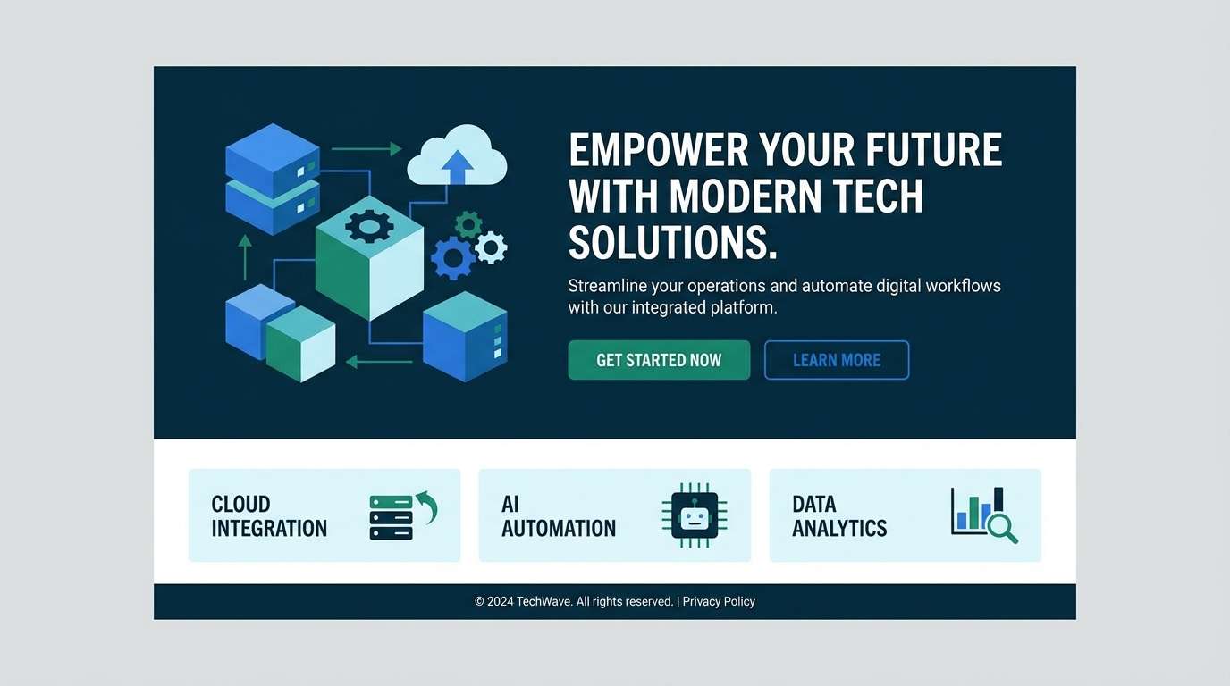 teal blue tech landing page hero