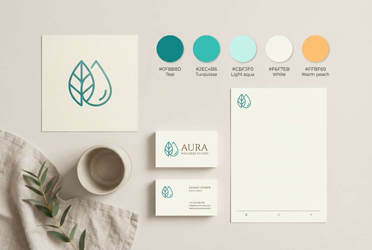 teal green wellness brand identity board
