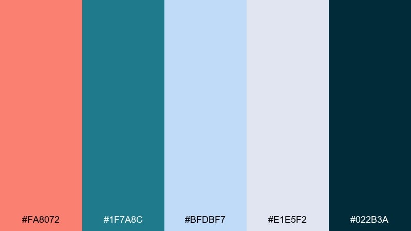 teal harbor accent salmon color palette with hex codes