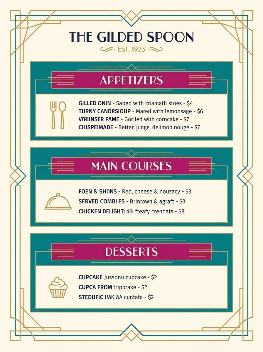 menu design teal magenta