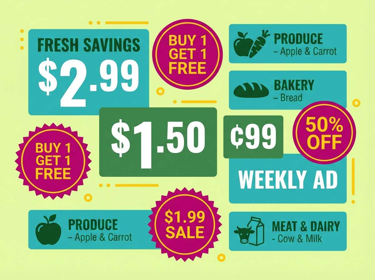 grocery poster teal magenta