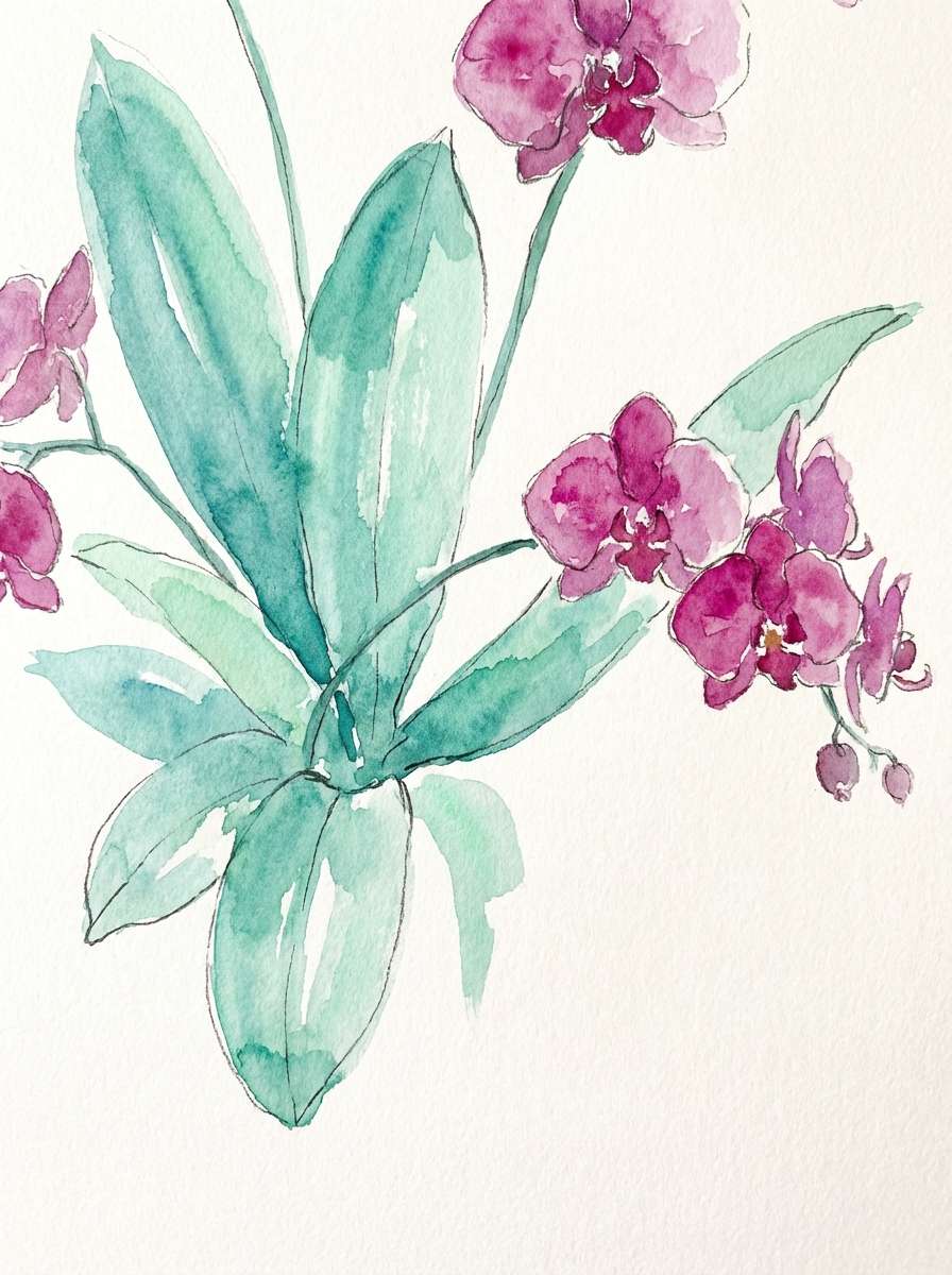 botanical teal magenta watercolor