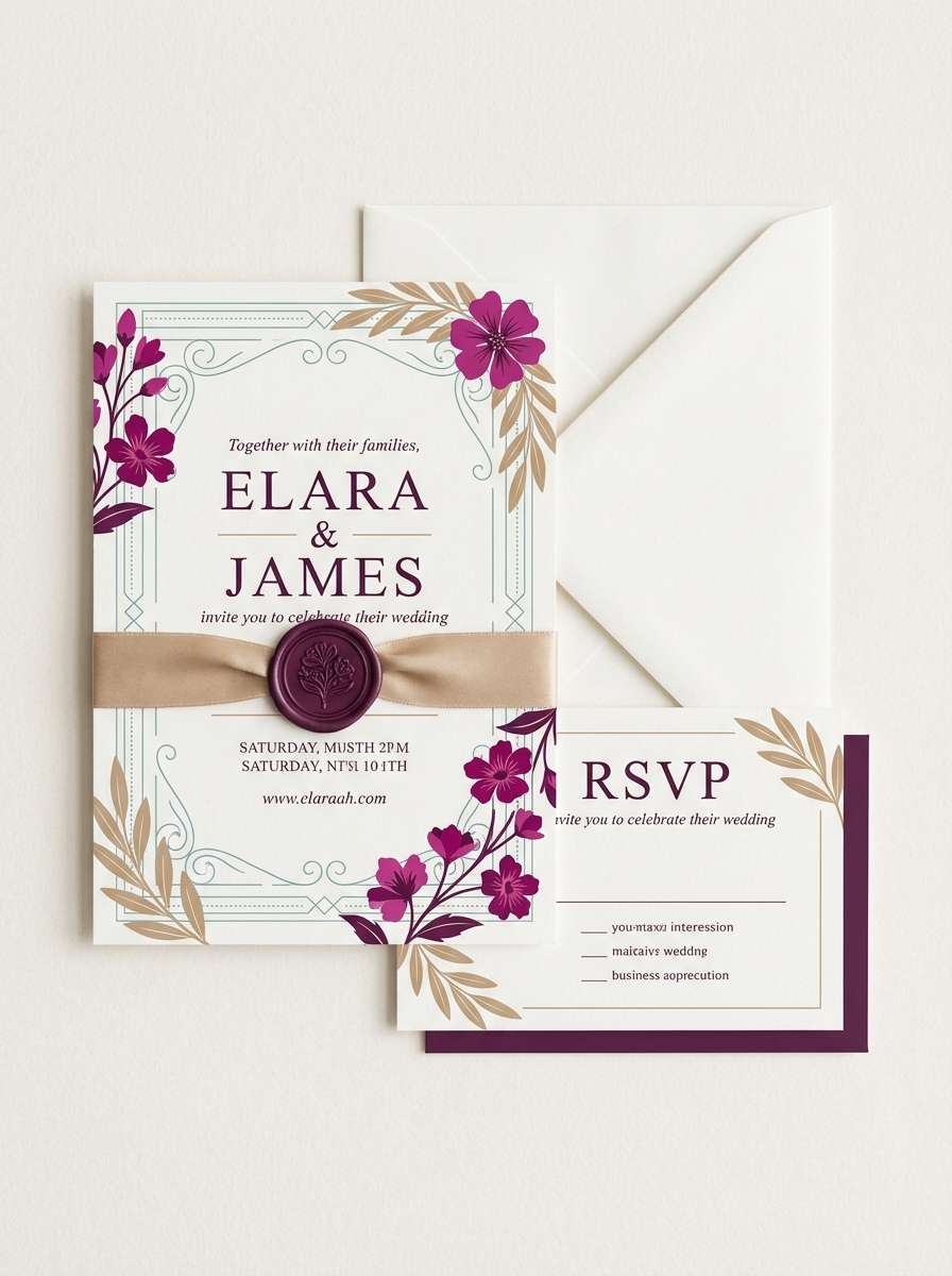 wedding invite teal magenta