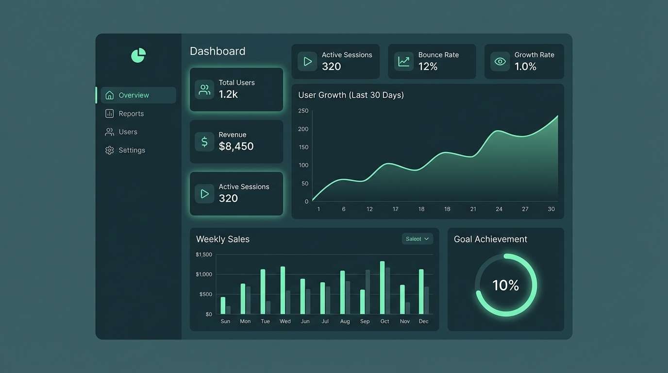 teal night analytics ui in haunted house color scheme