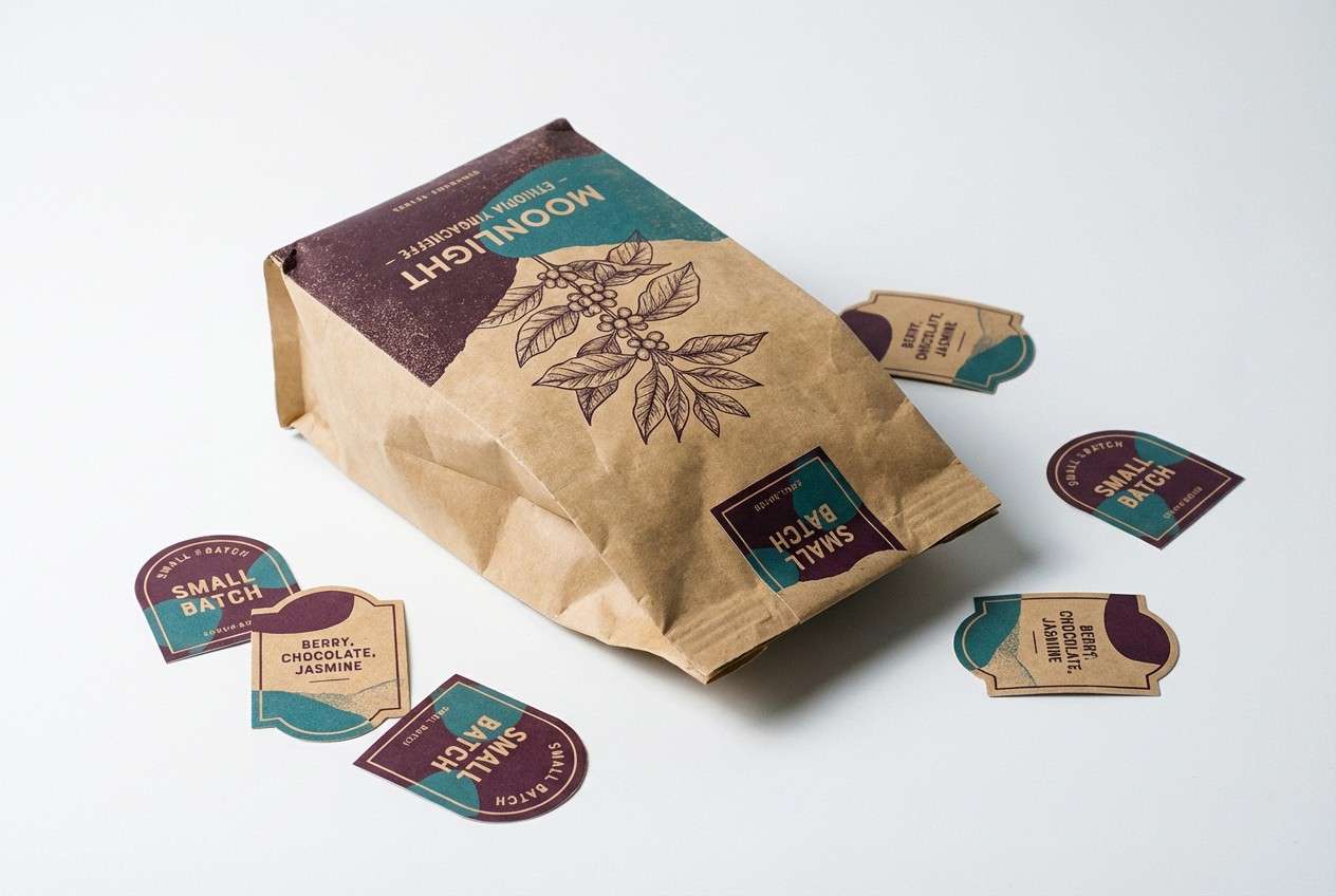 coffee packaging in moody tones