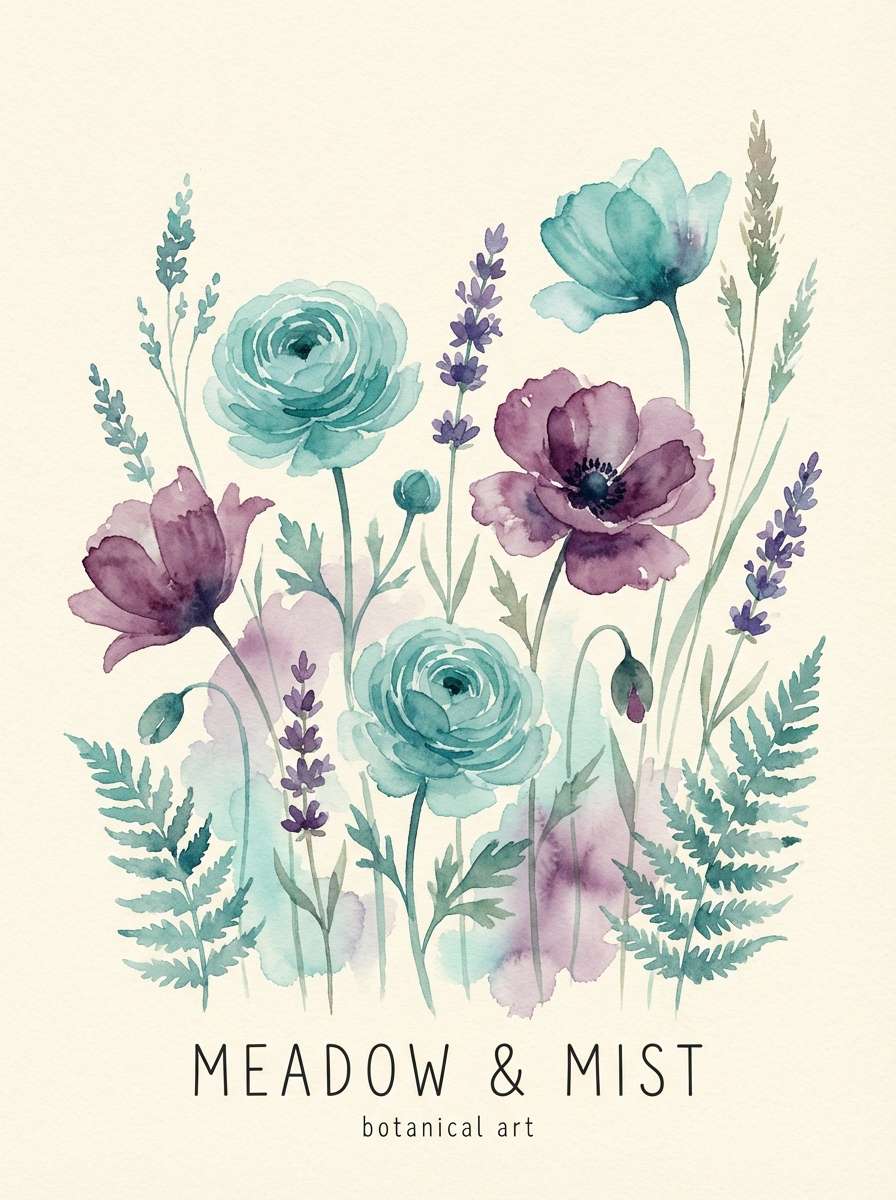 floral poster in twilight tones