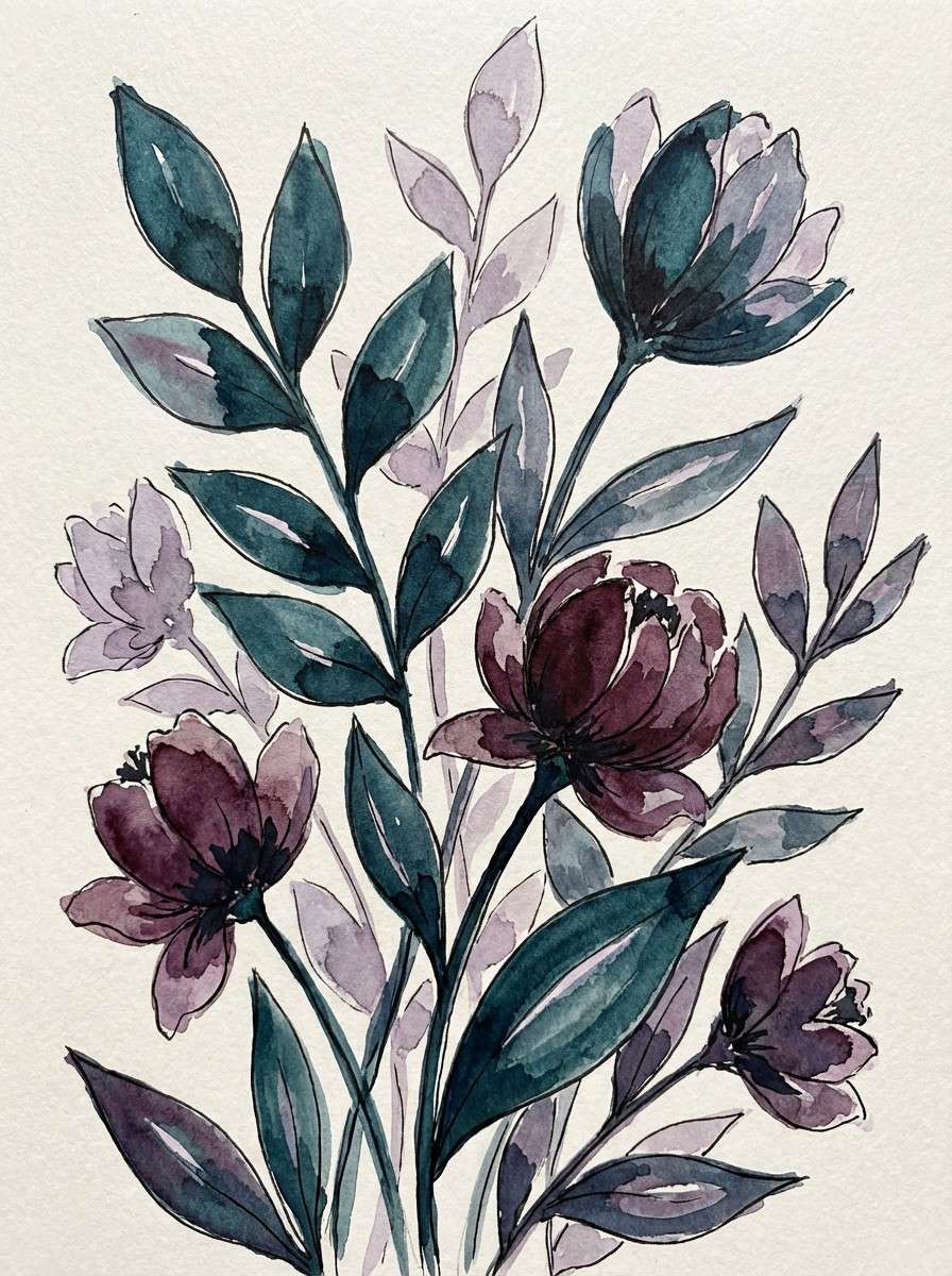 moonlit botanical watercolor